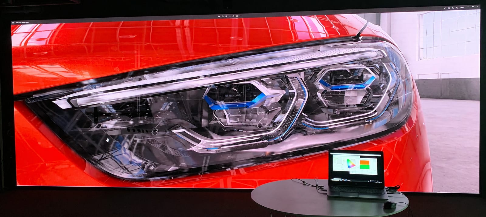 Color exact dvLED wall in an automotive design studio